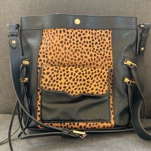 Rebecca Minkoff Dexter Black Leather & Leopard Bucket Bag